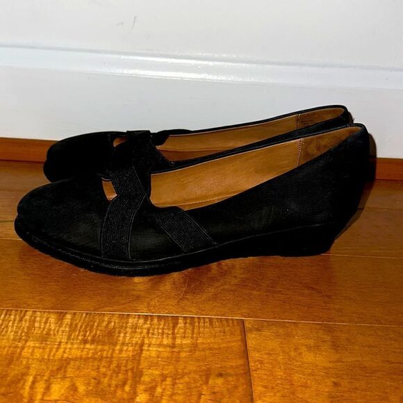 Gentle Souls Newman Black Nubuck Low Wedge Slip-On Loafers Sz 7.5 - Picture 3 of 9